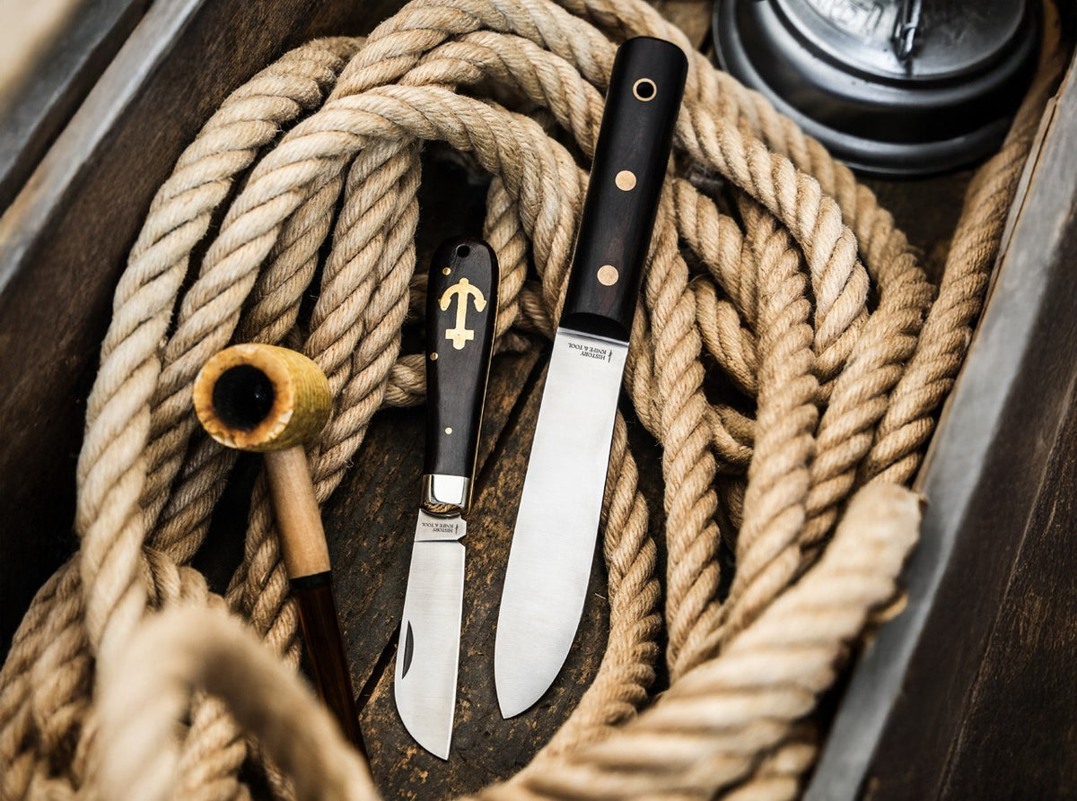 Fishing & Sailing Anchor Knife 3.15" Folding Pocket Knife with Ebony Handle