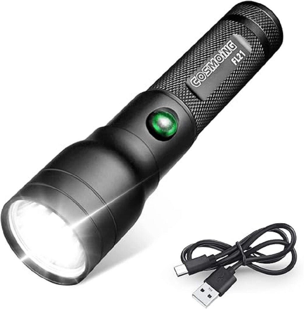 600 Lumen USB C Rechargeable LED Flashlight Waterproof Handheld Torch