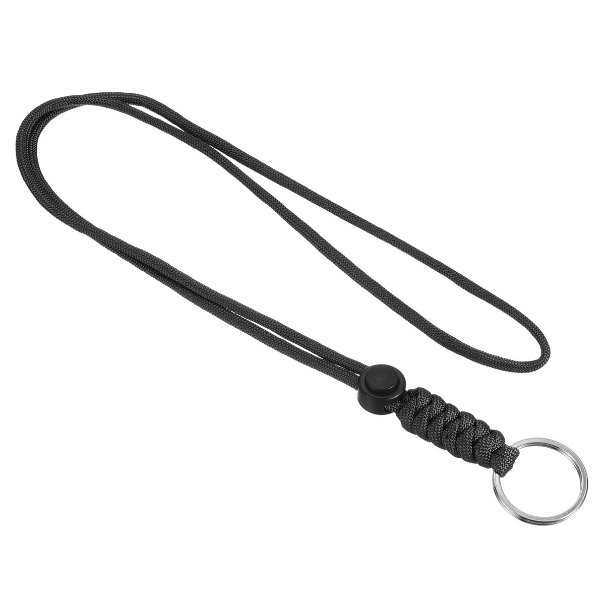 18-Inch Paracord Lanyard with Keyring for ID Badge Keys and Tools - Black