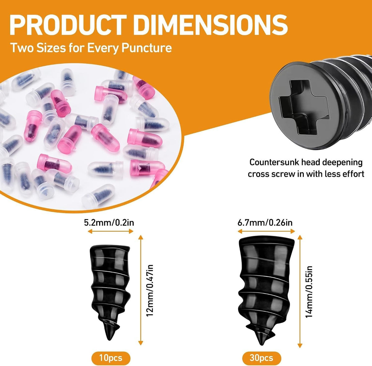 Tire Repair Kit with 40 Rubber Screws and Sealant Tubes for Tubeless Tires