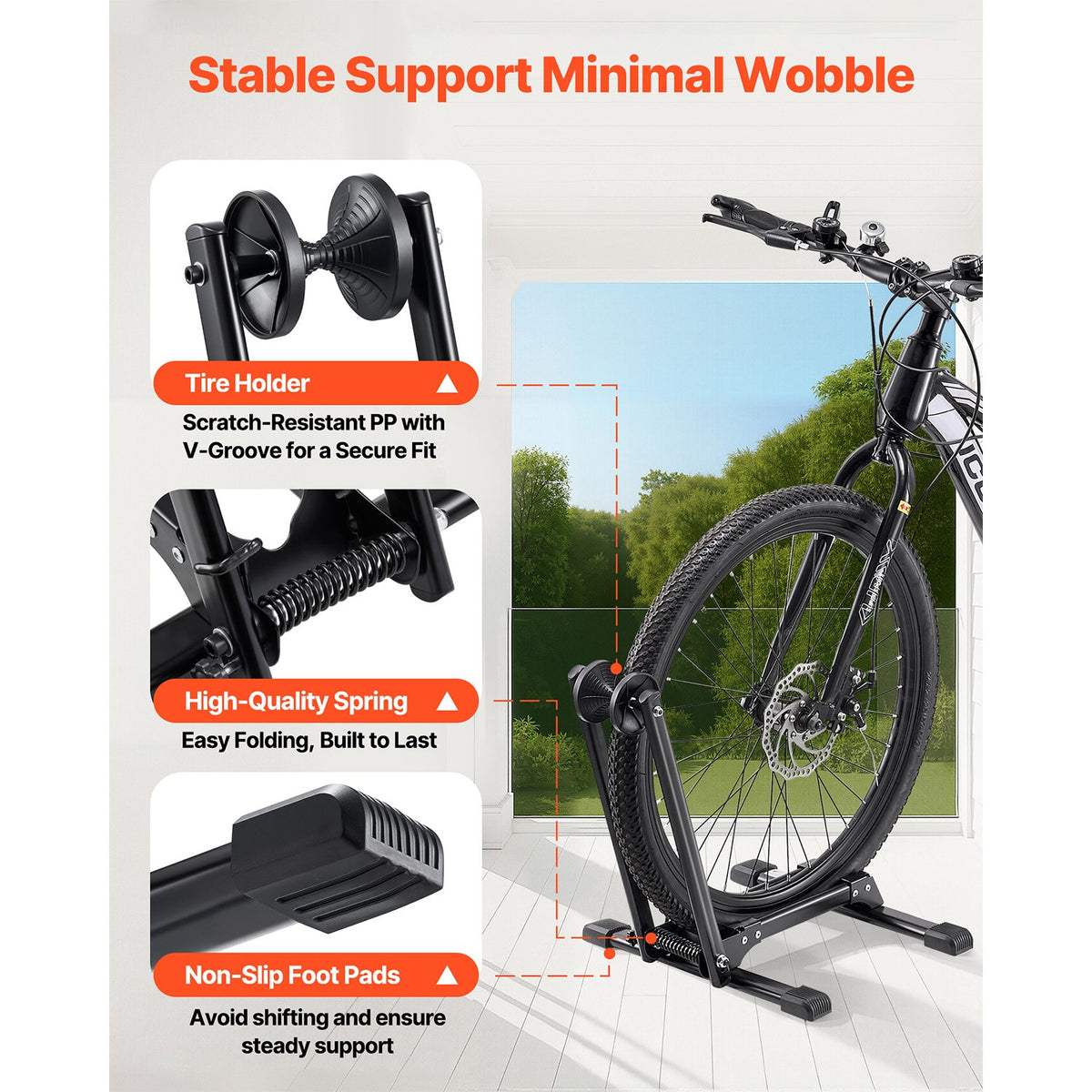 Collapsible Bicycle Stand for 20-29 Inch Mountain & Road Bikes - No Wall Mount Needed