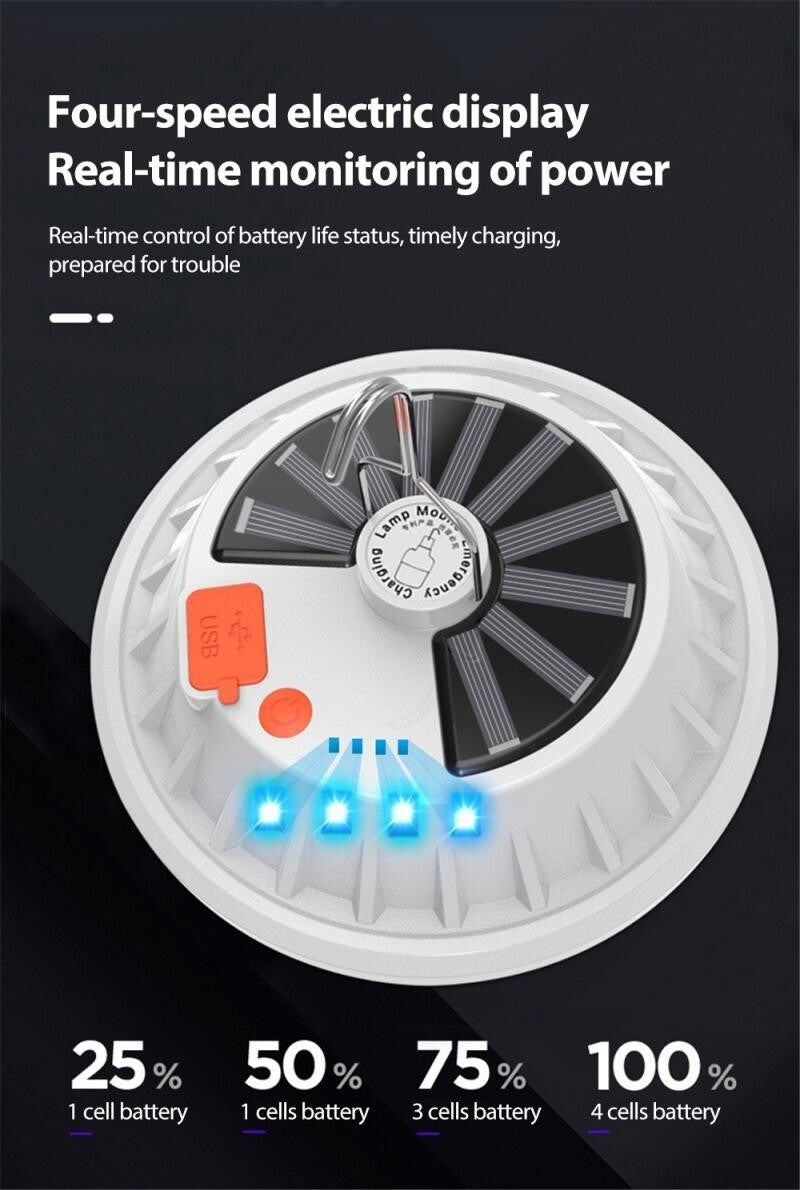 Rechargeable LED Camping Lantern with Solar & USB Power Bank