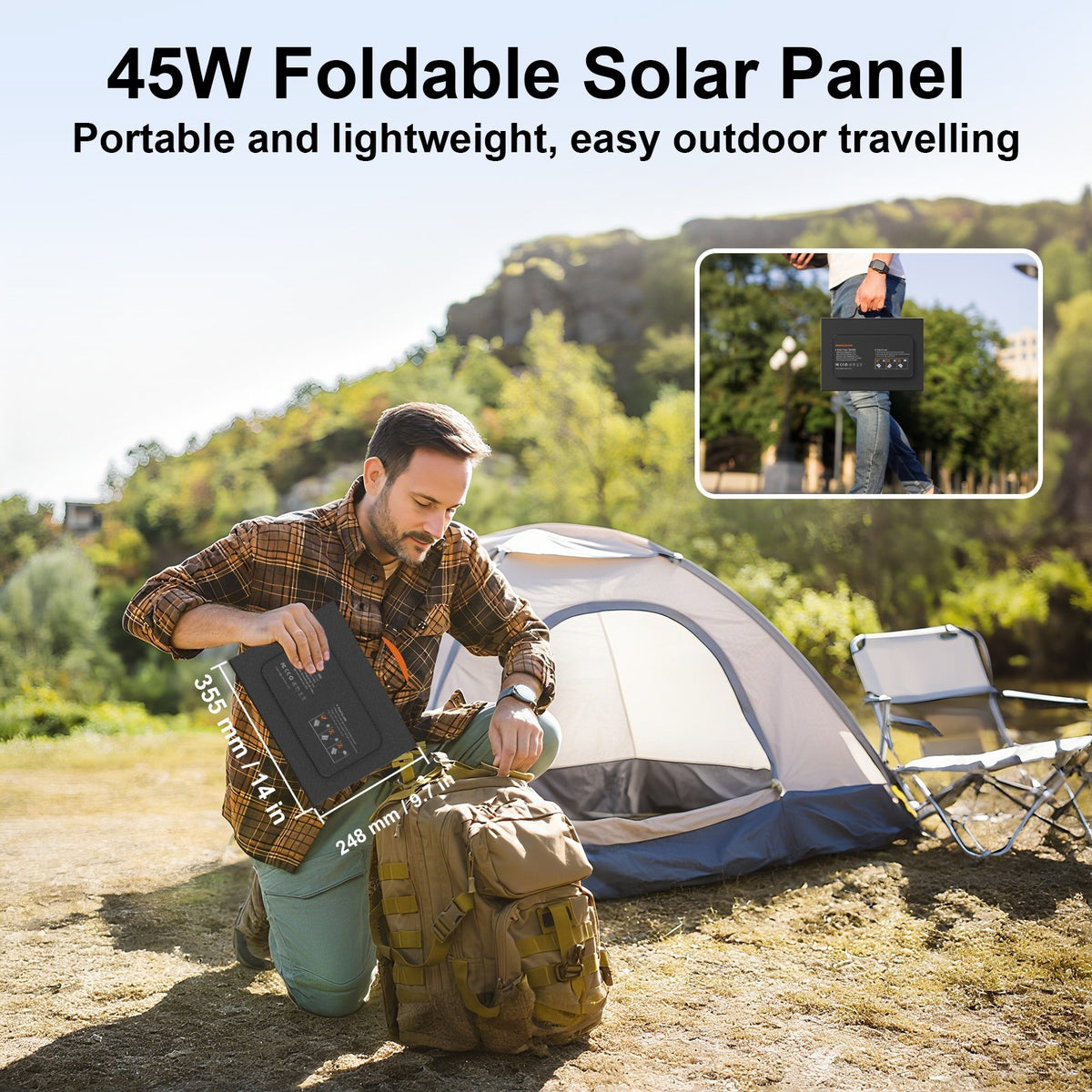 45W Portable Solar Charger with USB-C & USB-A for Camping & Outdoor Use