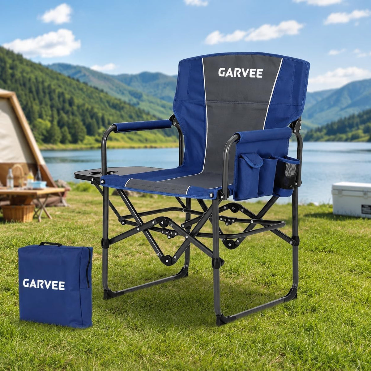 Heavy Duty Oversized Camping Chair with Side Table & Support 400LB