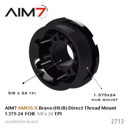 Universal 1.375x24 HUB Direct Thread Mount for Suppressors - Black Aluminum