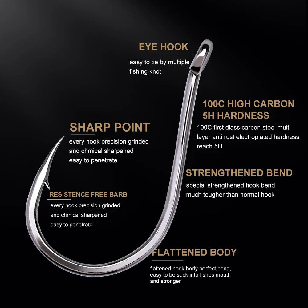 100pcs Ultra Sharp Carbon Steel Fishing Hooks - Offset Octopus Style