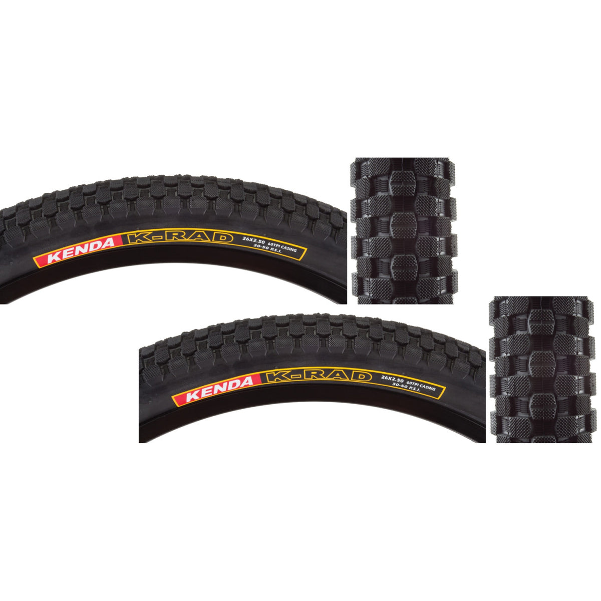 2 Pack 26x2.5 Street/Trail Bicycle Tires - Reflective Sidewall, Wire Bead