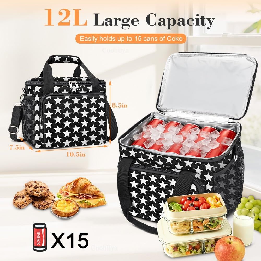 Insulated Lunch Box Cooler Bag with 4 Pockets, Leakproof, 12L Capacity