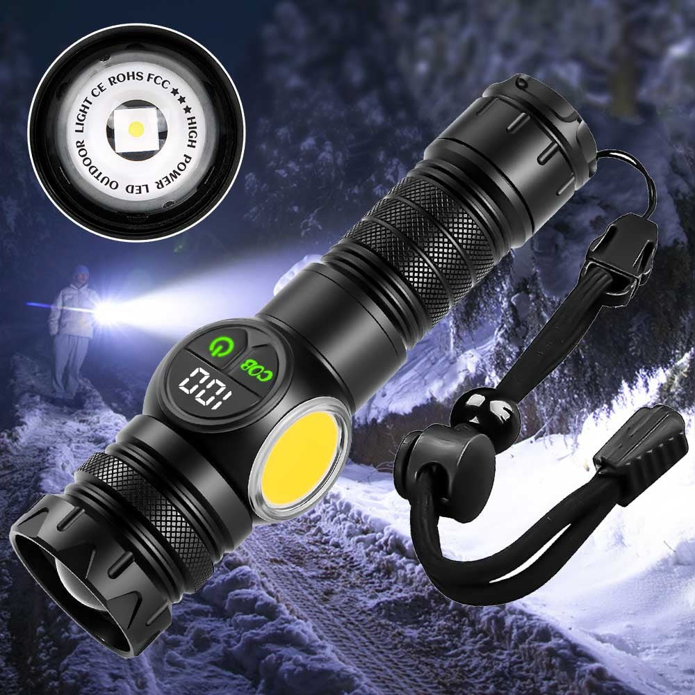 Rechargeable LED Hunting Flashlight with COB Yellow Red Light Zoomable Torch