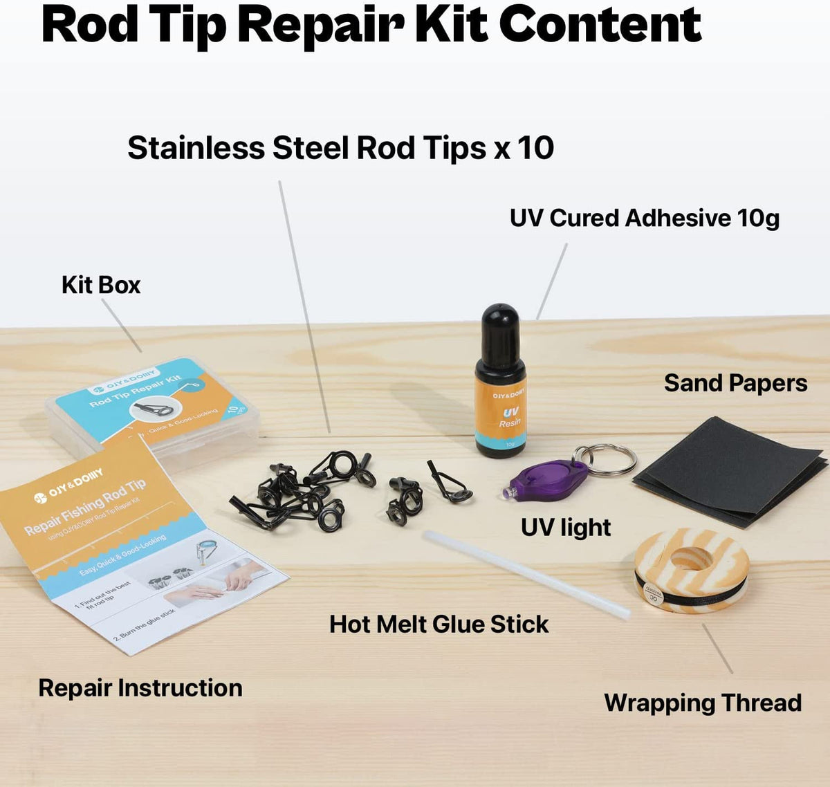 Fishing Rod Tip Repair Kit with Glue - Complete Replacement Supplies for Saltwater & Freshwater Rods