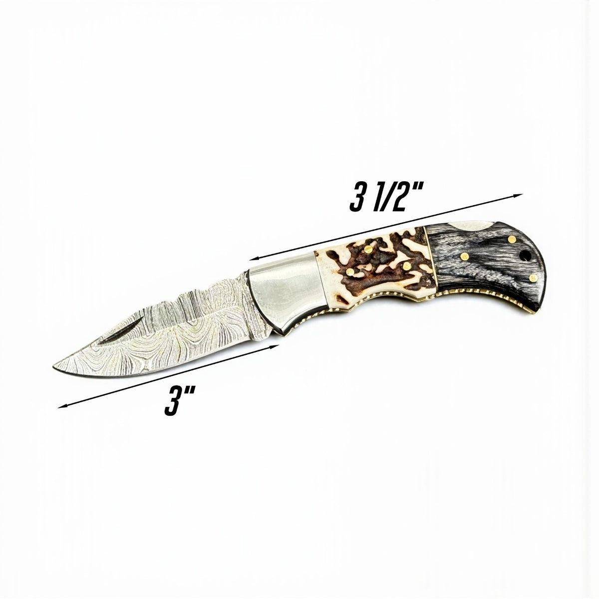 Custom Damascus Folding Knife with Stag Horn & Pakkawood Handle