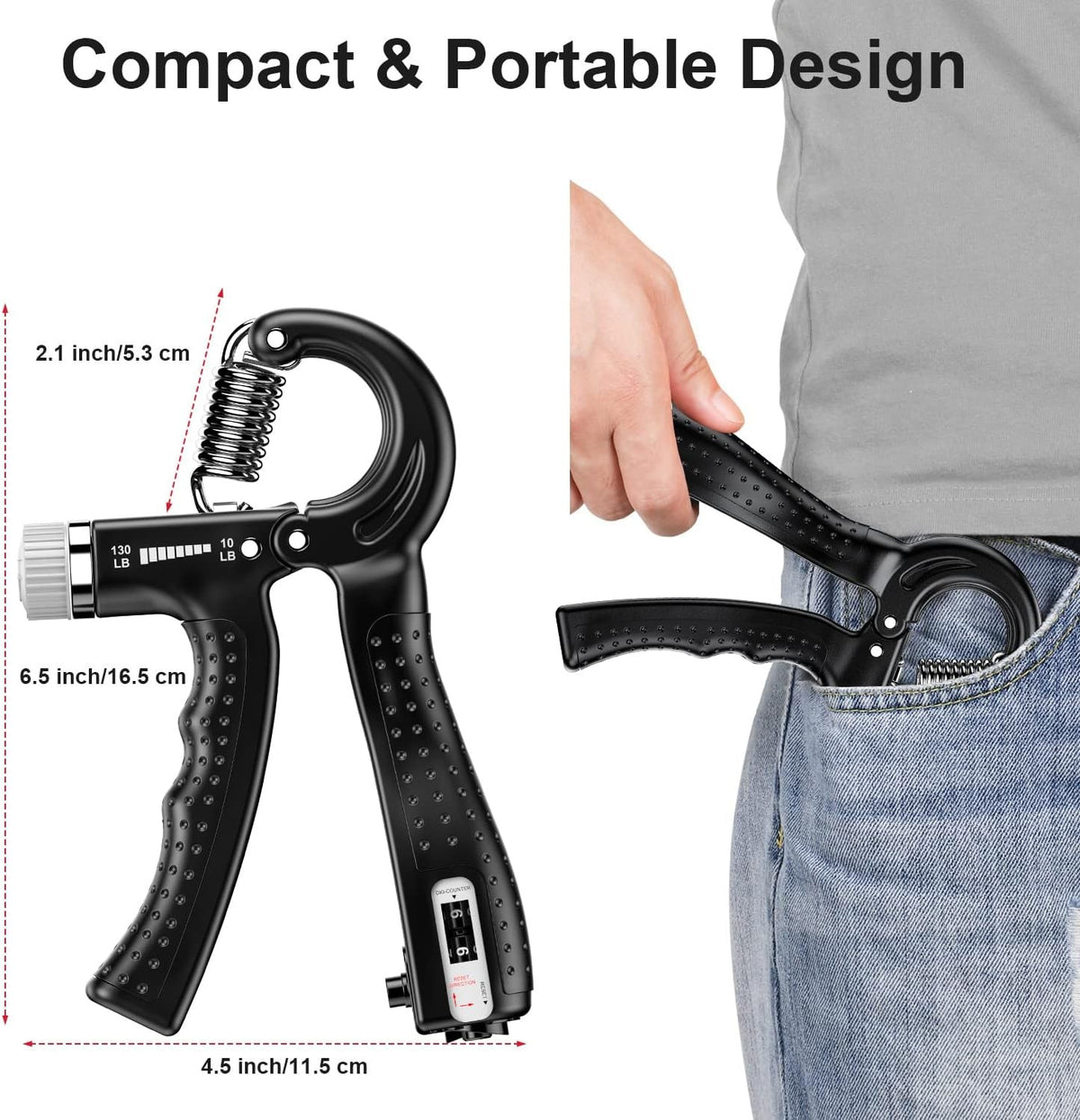 Adjustable Hand Grip Strengthener Set with Digital Counter - 2 Pack, 10-130 lbs