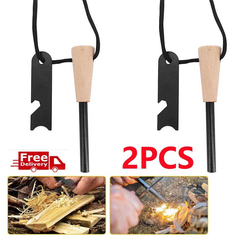 2-Piece Fire Starter Kit with Ferro Rod & Steel Scraper for Camping Outdoors