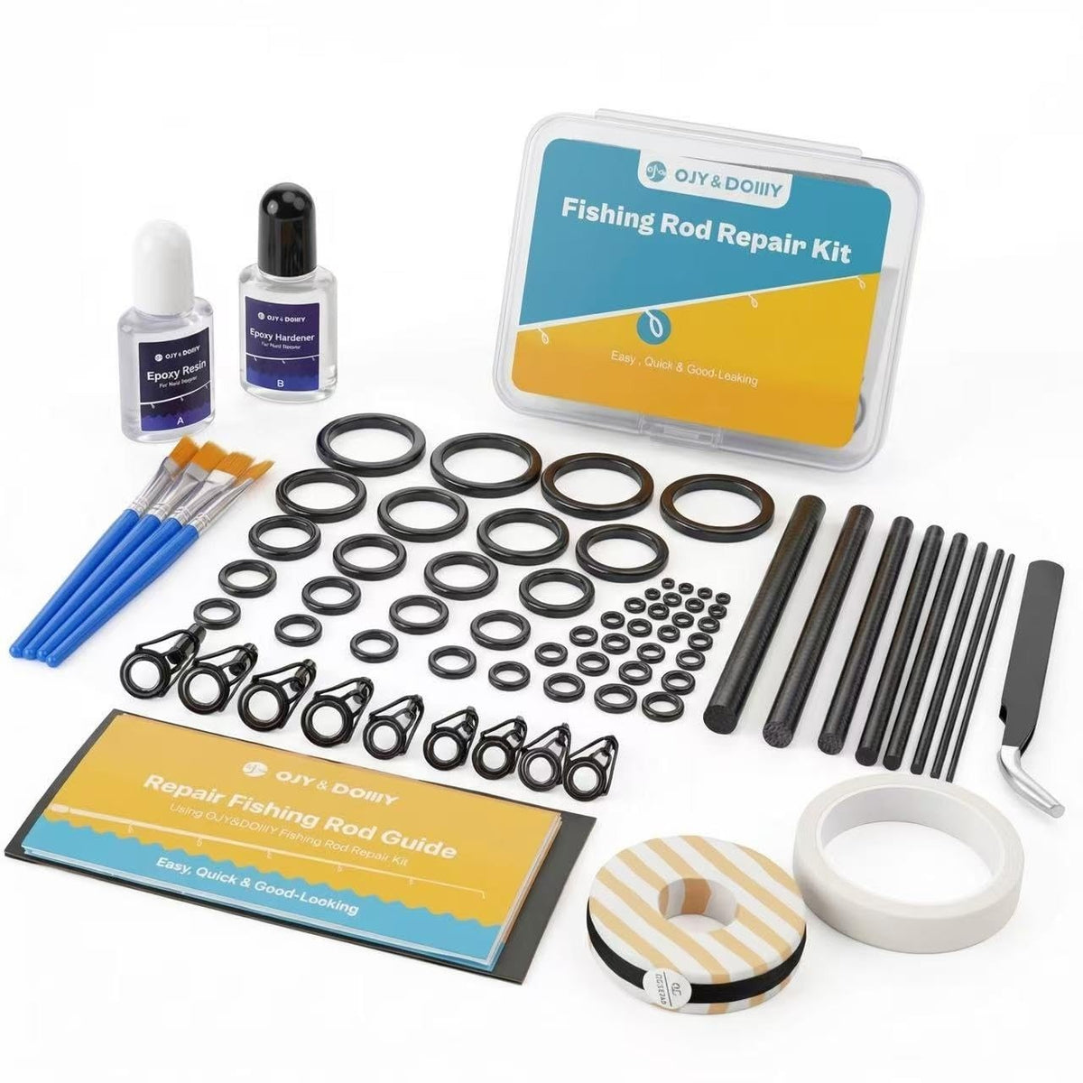 Fishing Rod Repair Kit with 52 Ceramic Guides and Epoxy Glue