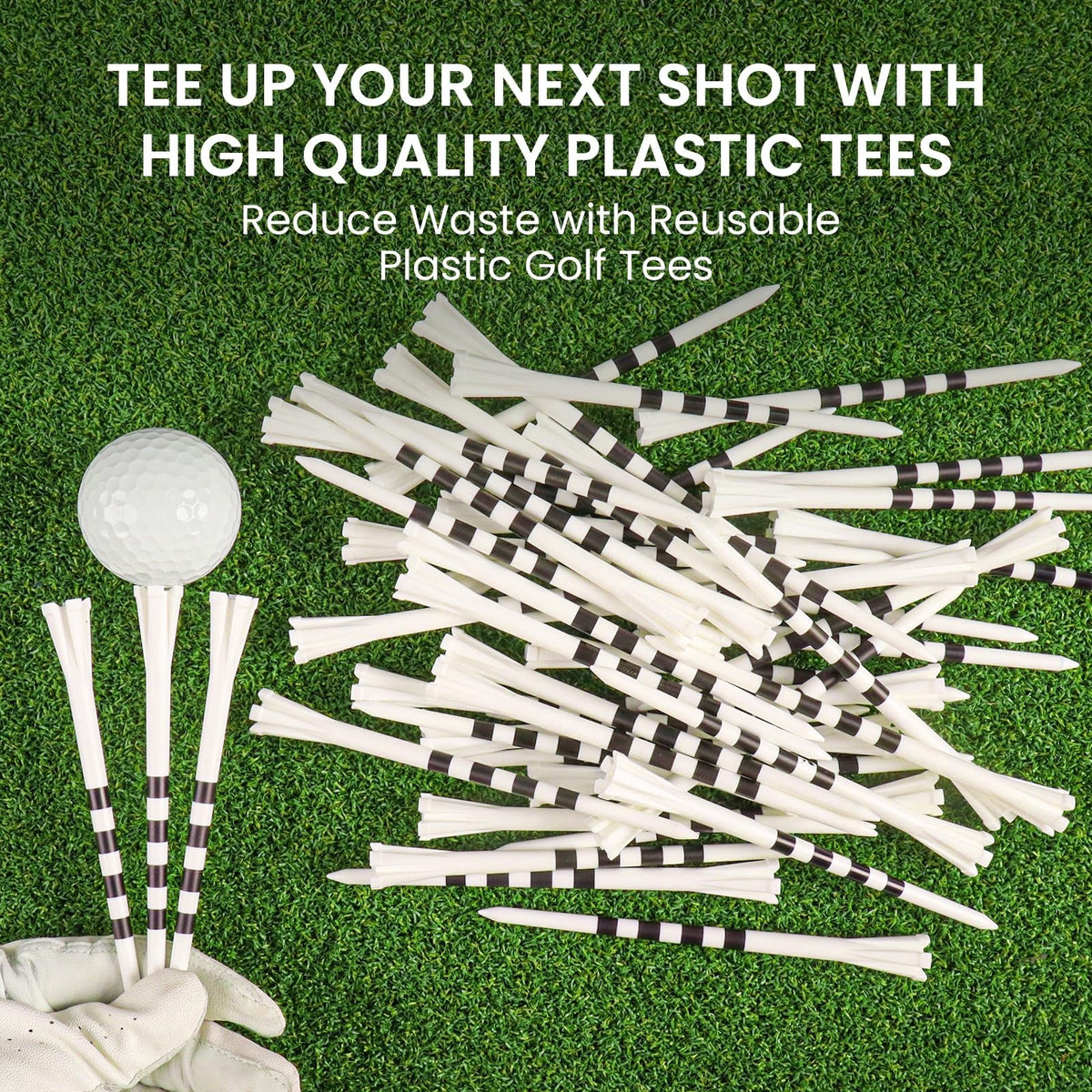 Unbreakable Plastic Golf Tees 4 or 5 Inch Pack of 30 with Bright Colors