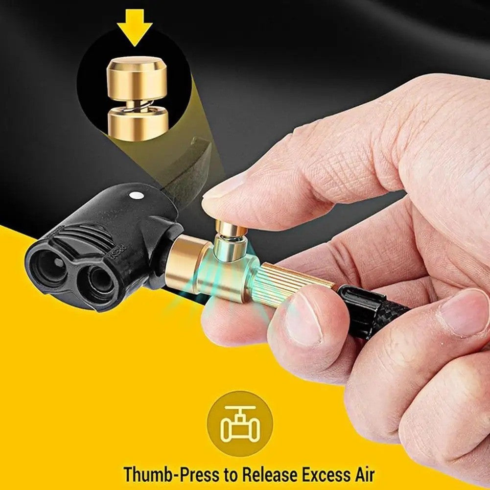 Locking Presta Schrader Bike Tire Air Chuck with 1/4" Nozzle - Dual Head Pump Accessory