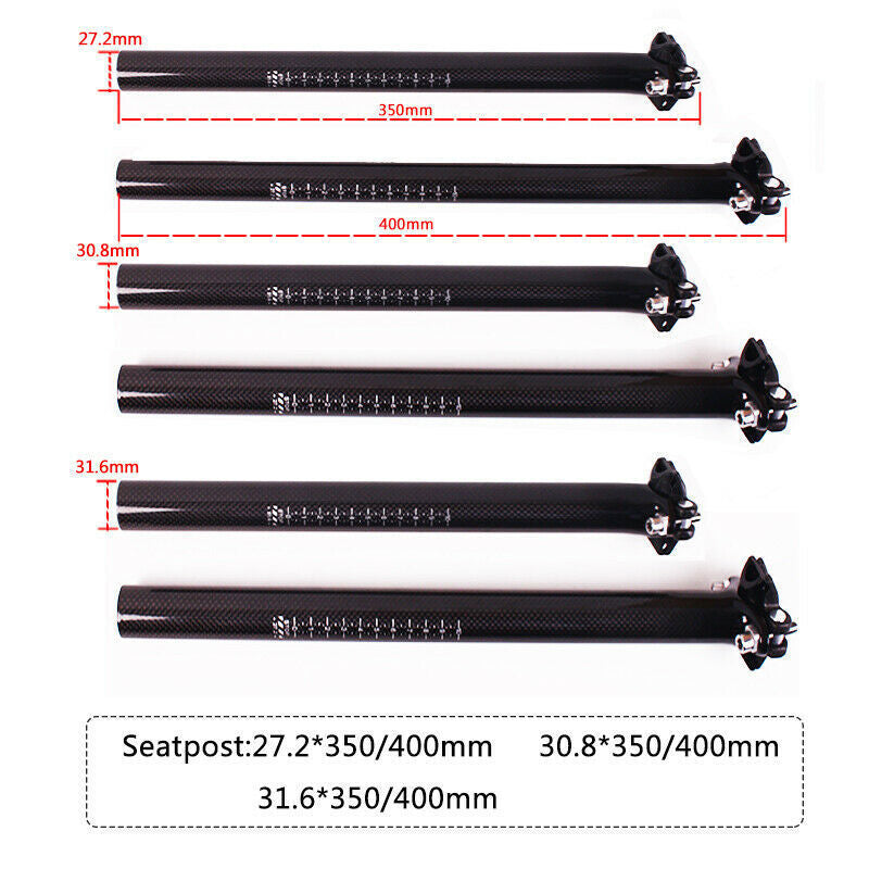 Carbon Fiber Bicycle Seatpost & Clamp Set for MTB & Road Bikes