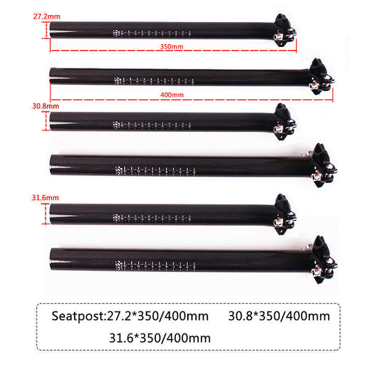 Carbon Fiber Bicycle Seatpost & Clamp Set for MTB & Road Bikes