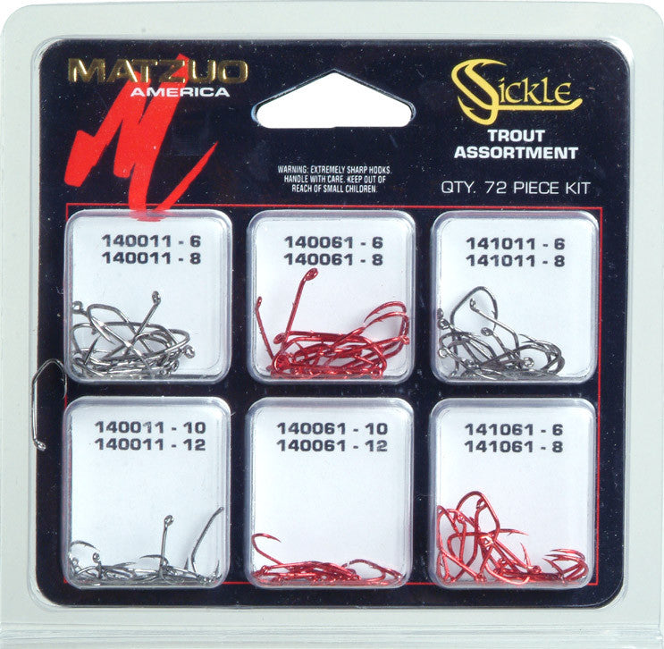 Matzuo Sickle Trout Fish Hooks Assortment - 144 Sharp, High-Carbon Fishing Hooks