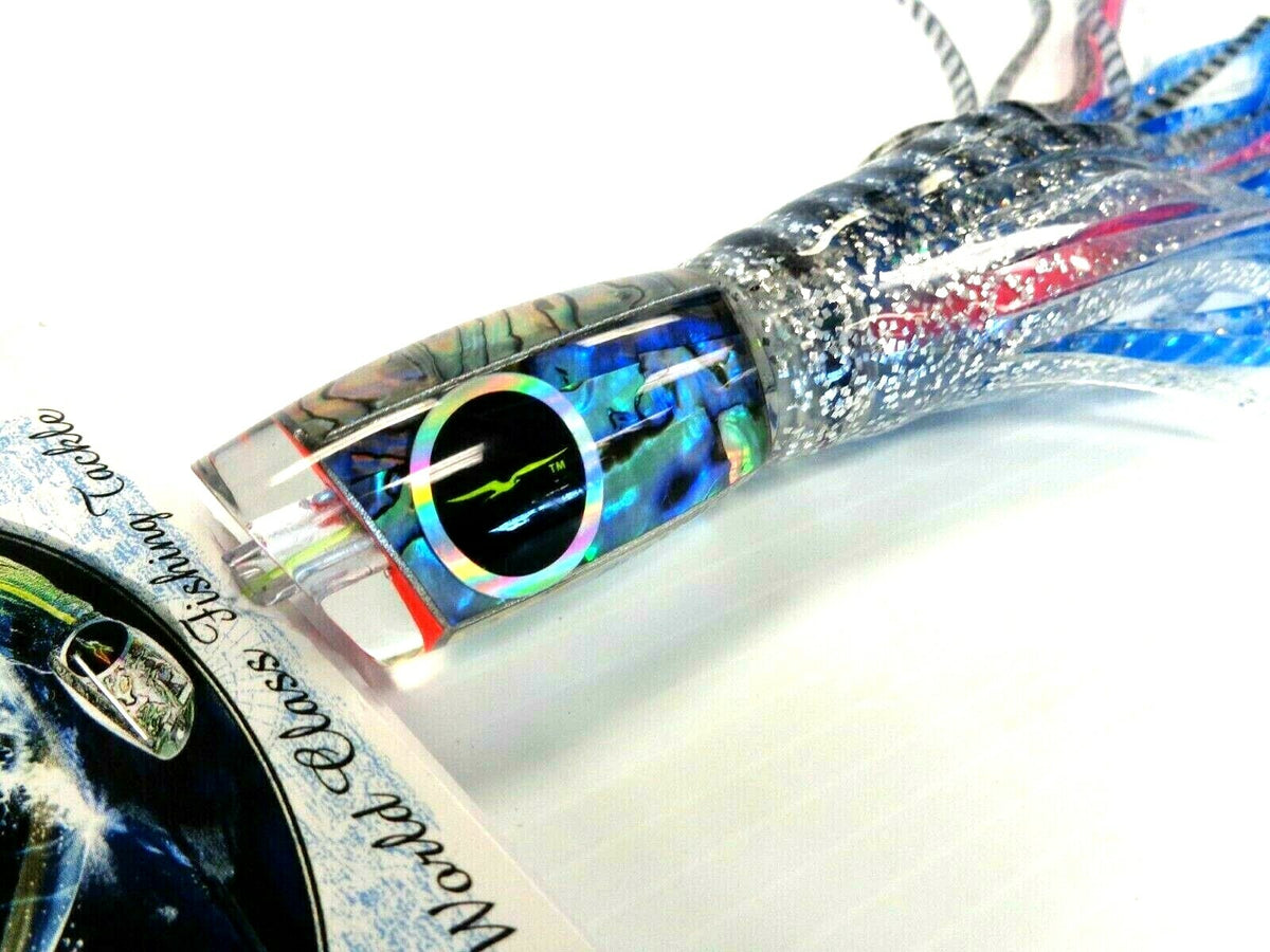 Big Game Trolling Lure - Medium Angled Silver Mackerel & Paua Shell Head