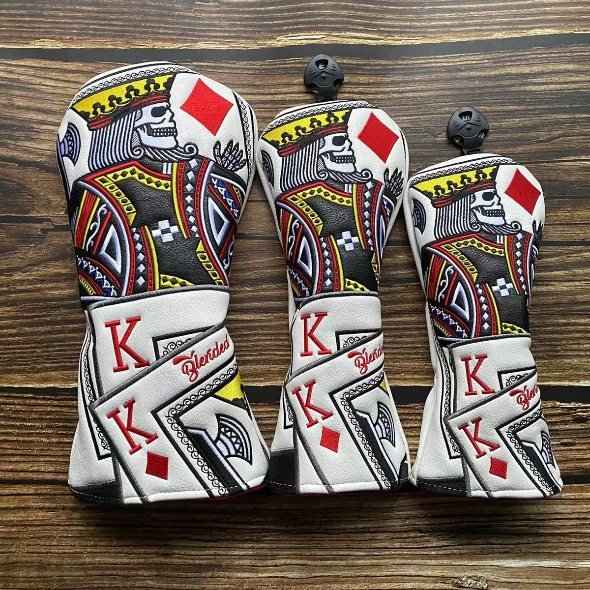 Golf Head Cover Set Skull Design Premium Synthetic Leather Driver Fairway Hybrid