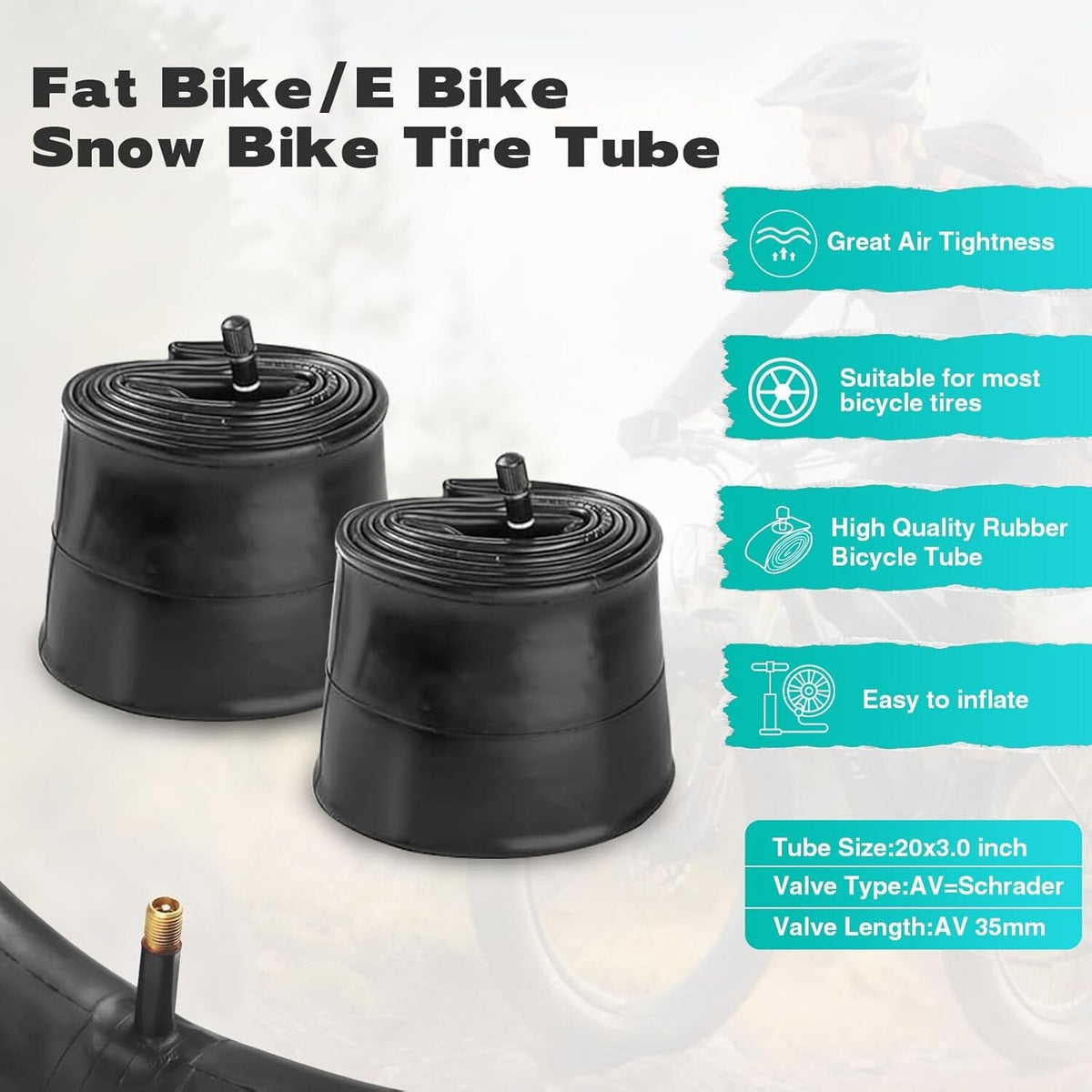 2 Pack 20x3 Inch Electric Bike Fat Tire with 2 Tubes - Mountain & Snow