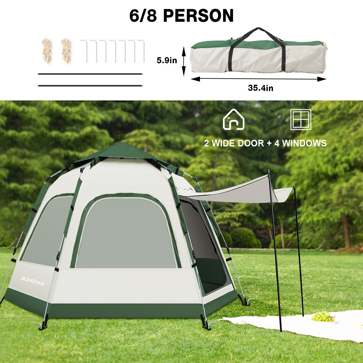 Family Camping Tent 4-6 Person Pop-Up Waterproof Instant Setup 110x94 Inches