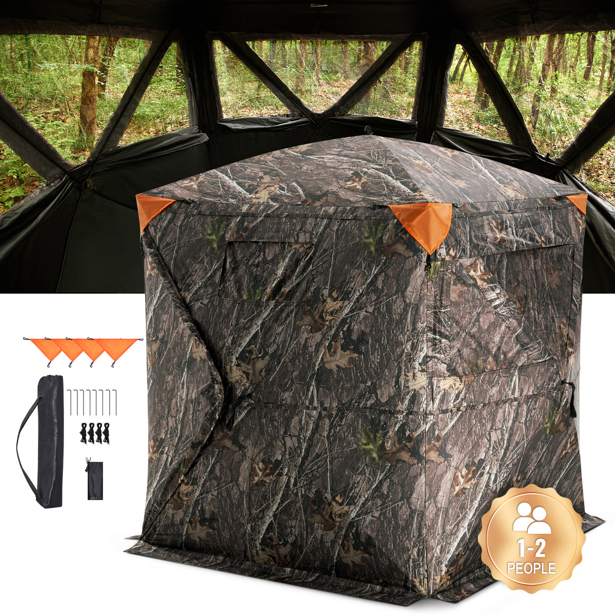Ground Hunting Blind 270° with Mesh Windows for Deer & Duck - Weatherproof, Portable, 2-3 Person
