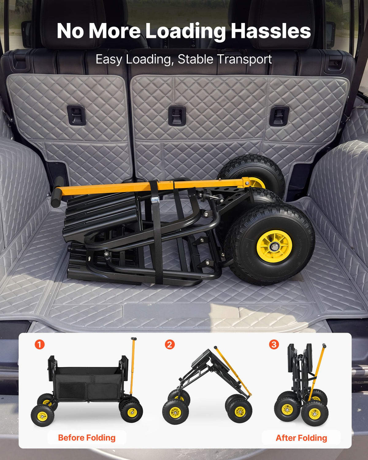 Foldable Fishing Cart 300 lbs with All-Terrain Rubber Wheels and Carbon Steel Frame