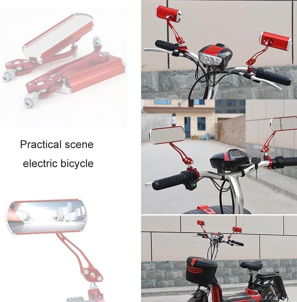 2PCS Adjustable Bicycle Handlebar Rear View Mirrors Red for Cycling