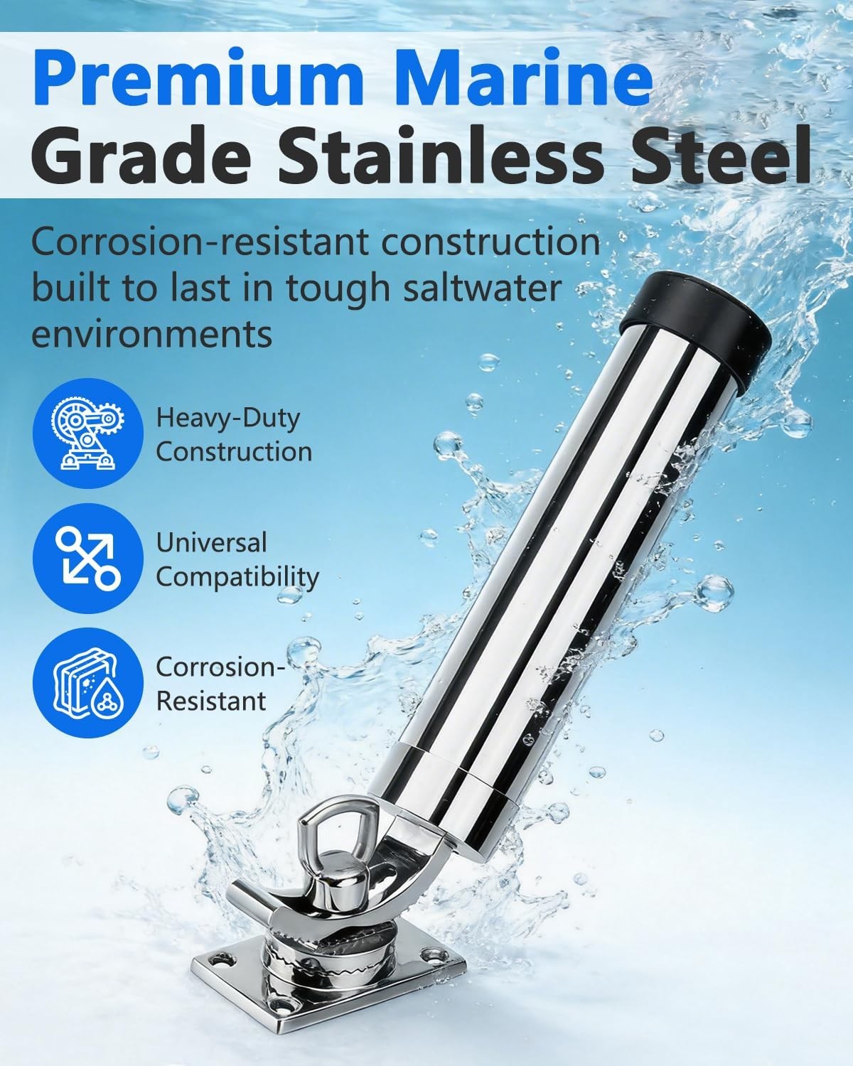Stainless Steel Boat Fishing Rod Holder 360° Rotation Adjustable Support