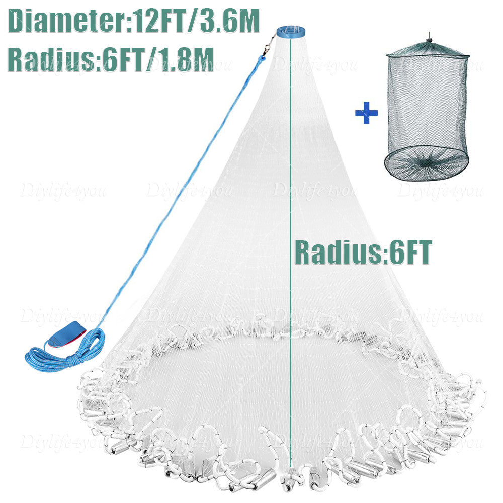 Heavy-Duty Fish Net Cast Net Bait Trap for Sea Lake Pond River Fishing