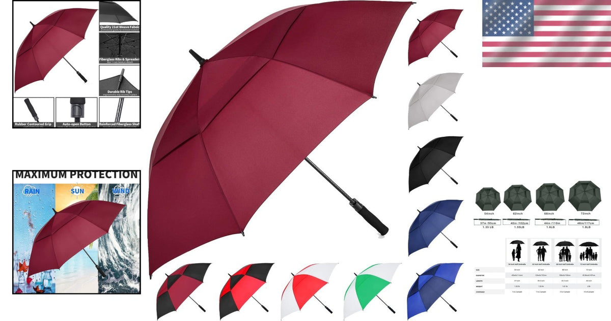 72-Inch Windproof Waterproof Golf Umbrella - Auto Open, Large Shade