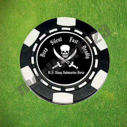 Golf Ball Marker Poker Chip - Deep Silent Fast Submarine Design, 1.56 Inches