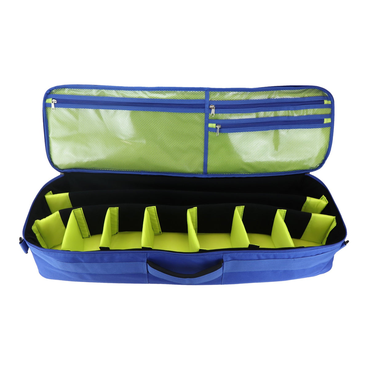 Large Fishing Rod Travel Bag with Dividers for 4 Rods, Tackle & Gear - Blue