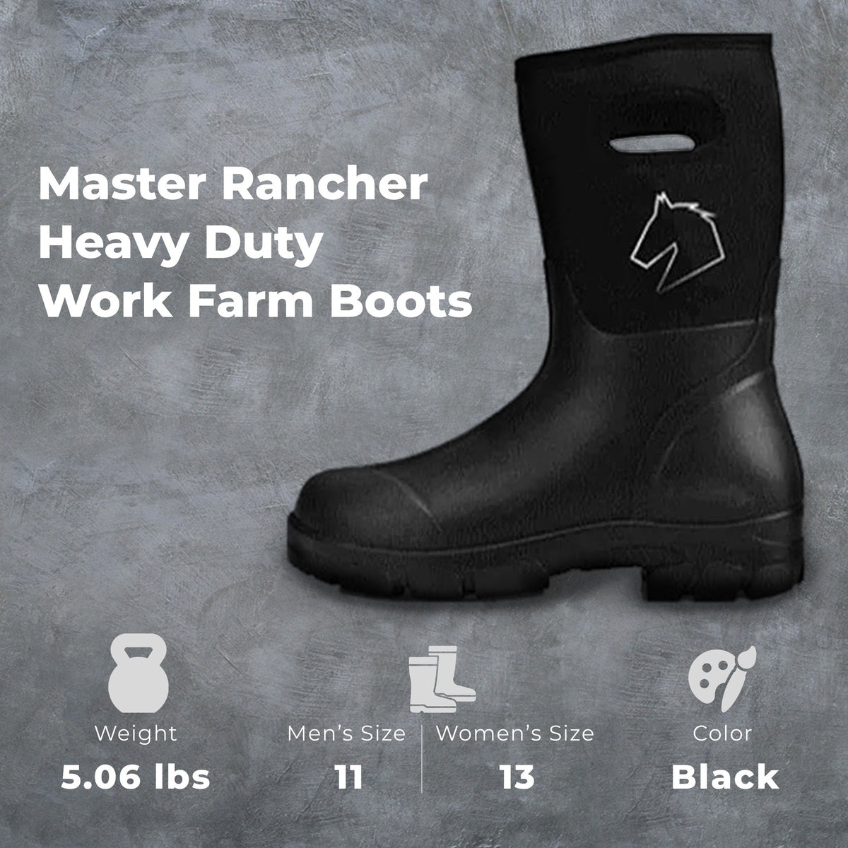 Heavy Duty Farm Work Boots Unisex Waterproof Rubber & Neoprene Size 11-13