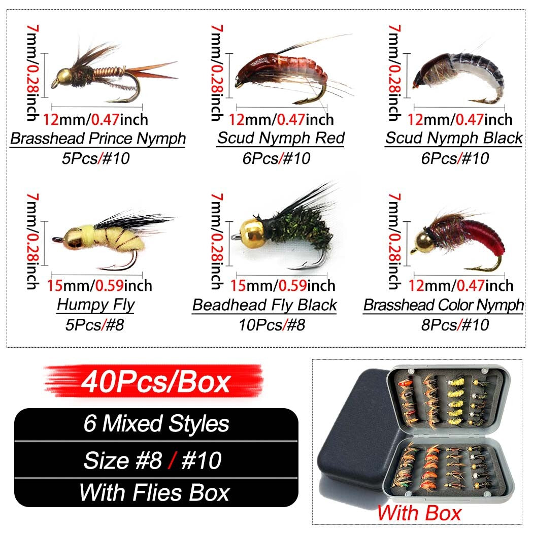 Fly Fishing Flies Collection - Dry, Wet, Nymph Assortment with Fly Box - Multiple Sizes
