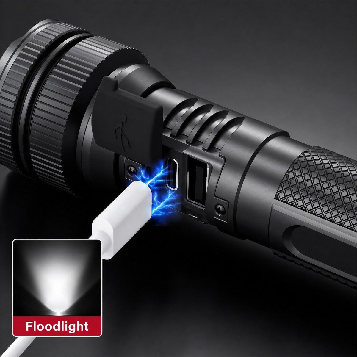 Super Bright Rechargeable LED Tactical Flashlight with Zoom Power Bank USB-C