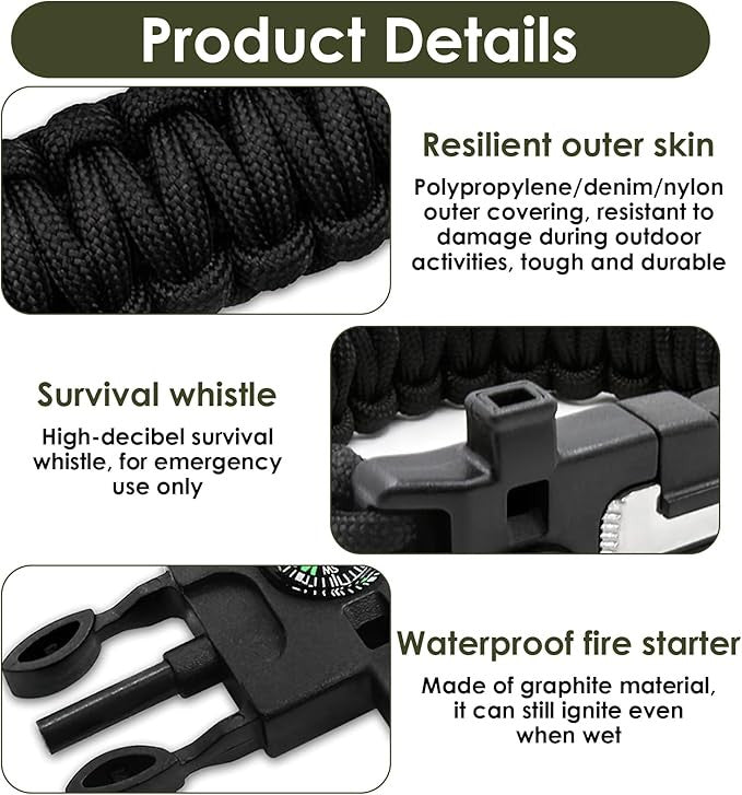 Multifunctional Survival Paracord Wristband with Compass Fire Starter Whistle