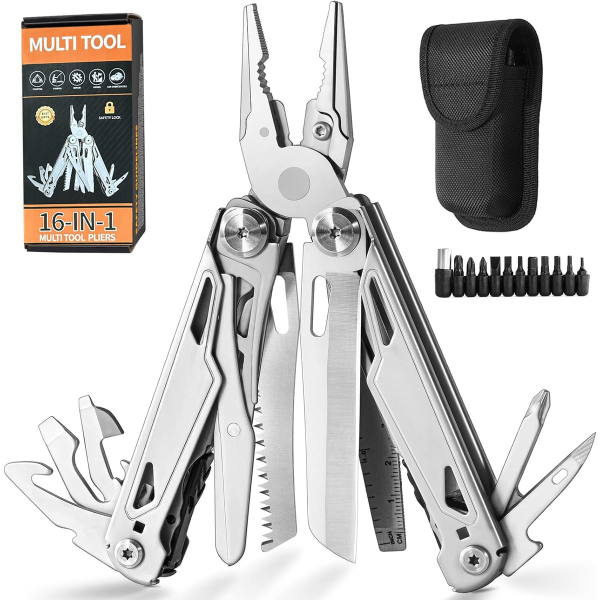 16-in-1 Multi Tool Pliers Folding Knife Saw Screwdriver Scissors Bottle Opener