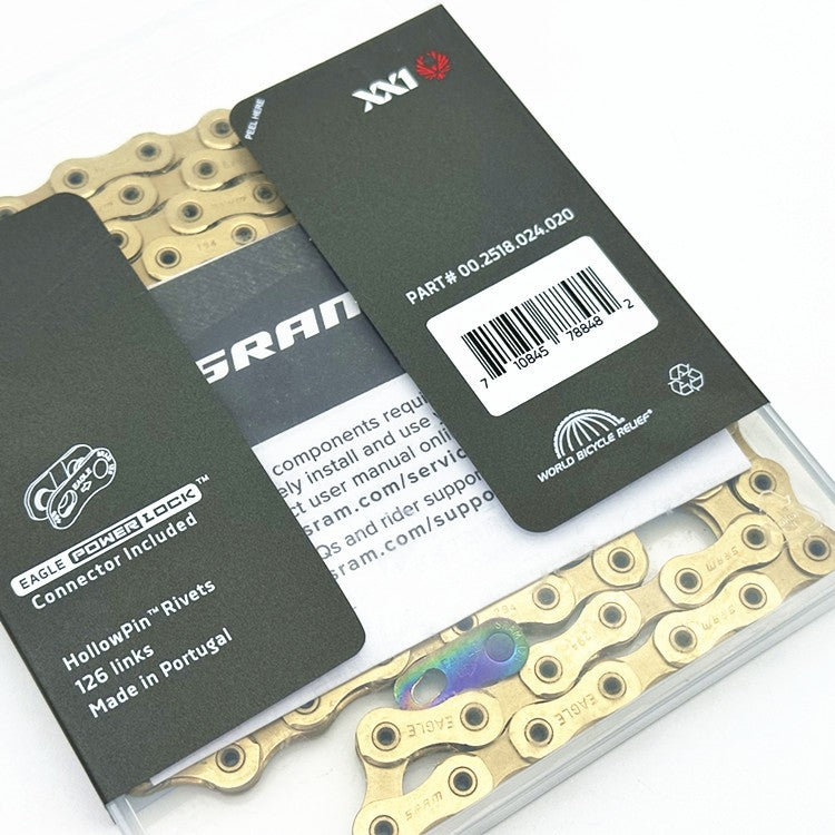 12-Speed Bicycle Chain - SRAM XX1 Eagle Hollow Pin 126 Links Power Lock