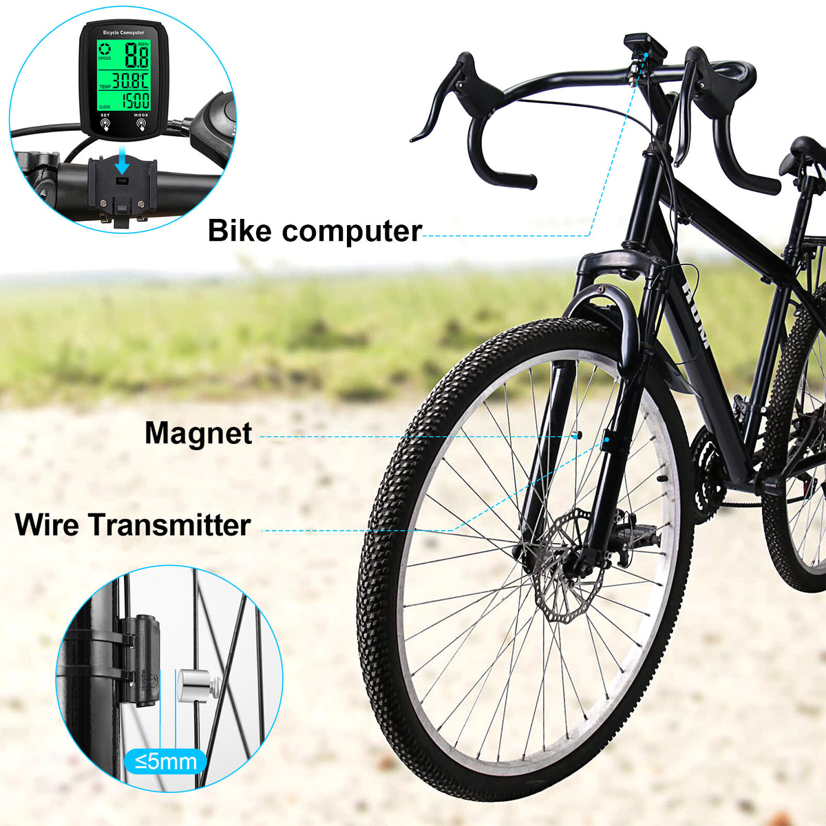 Digital Bicycle Speedometer with Odometer and Waterproof LCD - Wired, US
