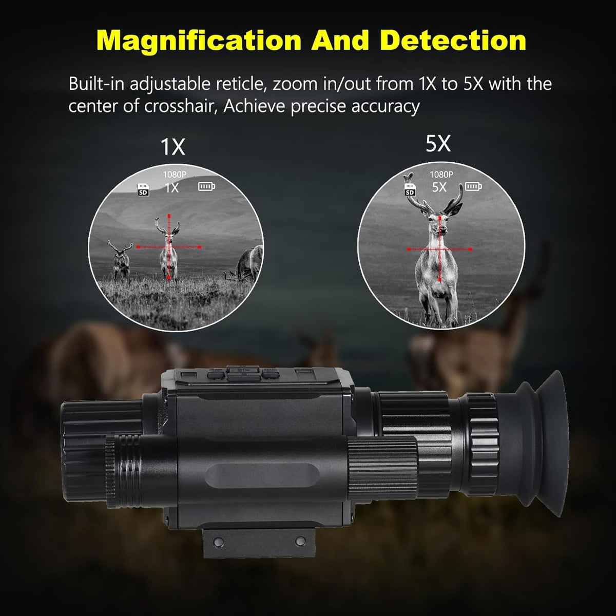 Night Vision Scope 5X AI Zoom HD 1080P with Shockproof 400M Range