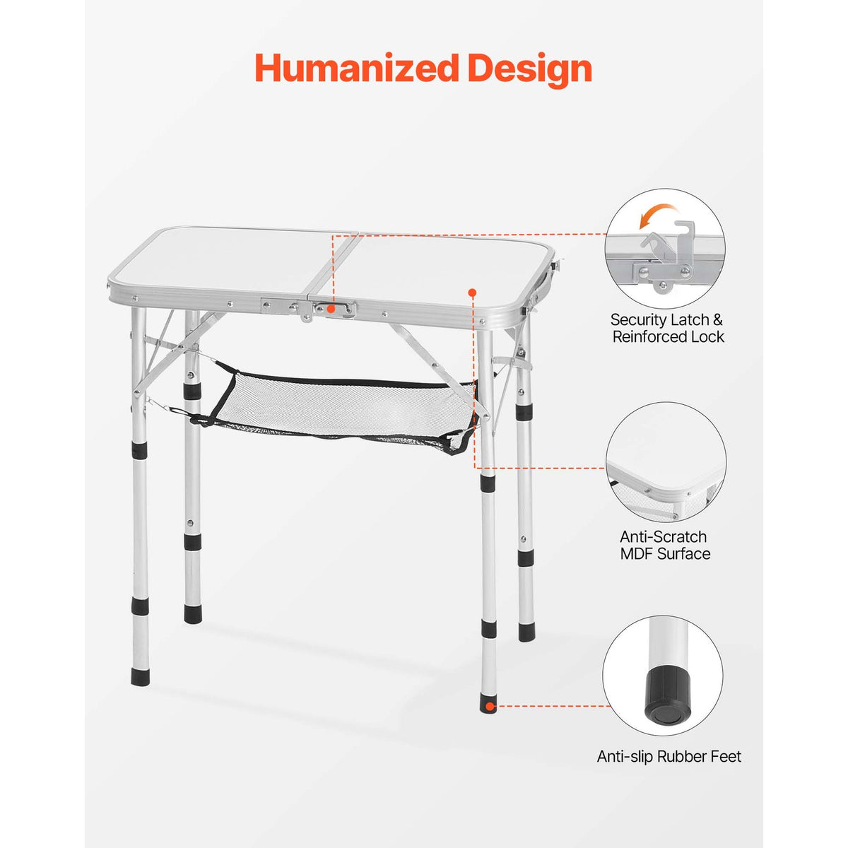 2ft Foldable Aluminum Camping Table with Adjustable Height for Outdoor Use