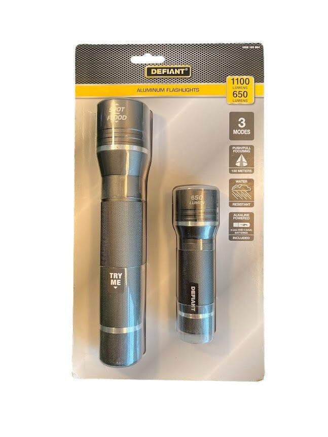 LED Flashlight 2 Pack - 1100 & 650 Lumens, Aluminum Body, Waterproof
