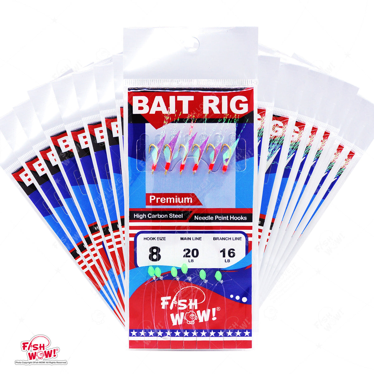 Fishing Sabiki Rig with 6 Gold Hooks Size 8 Glow Beads Premium