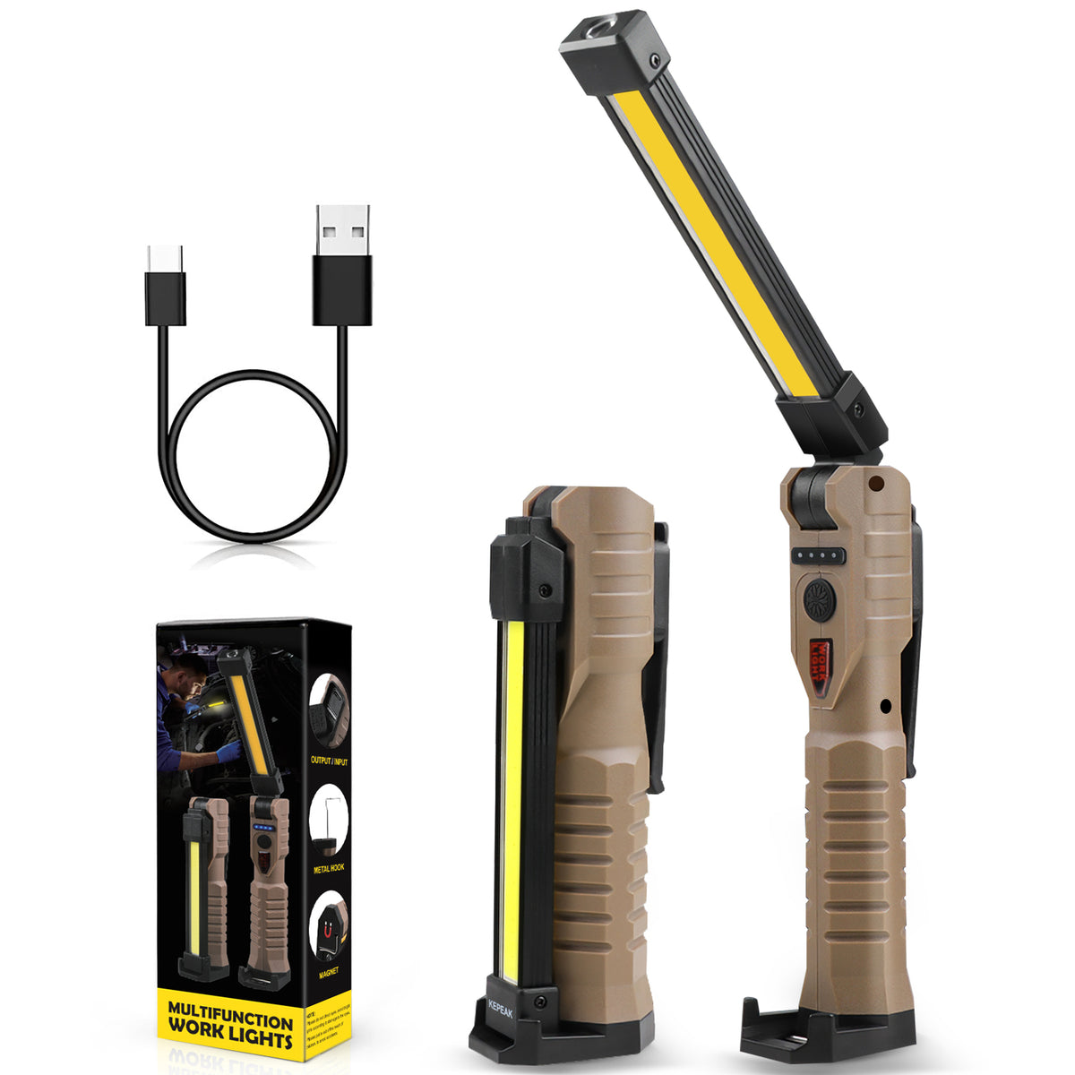 Rechargeable USB LED Work Light with High Lumens, IPX6 Waterproof, Multiple Modes