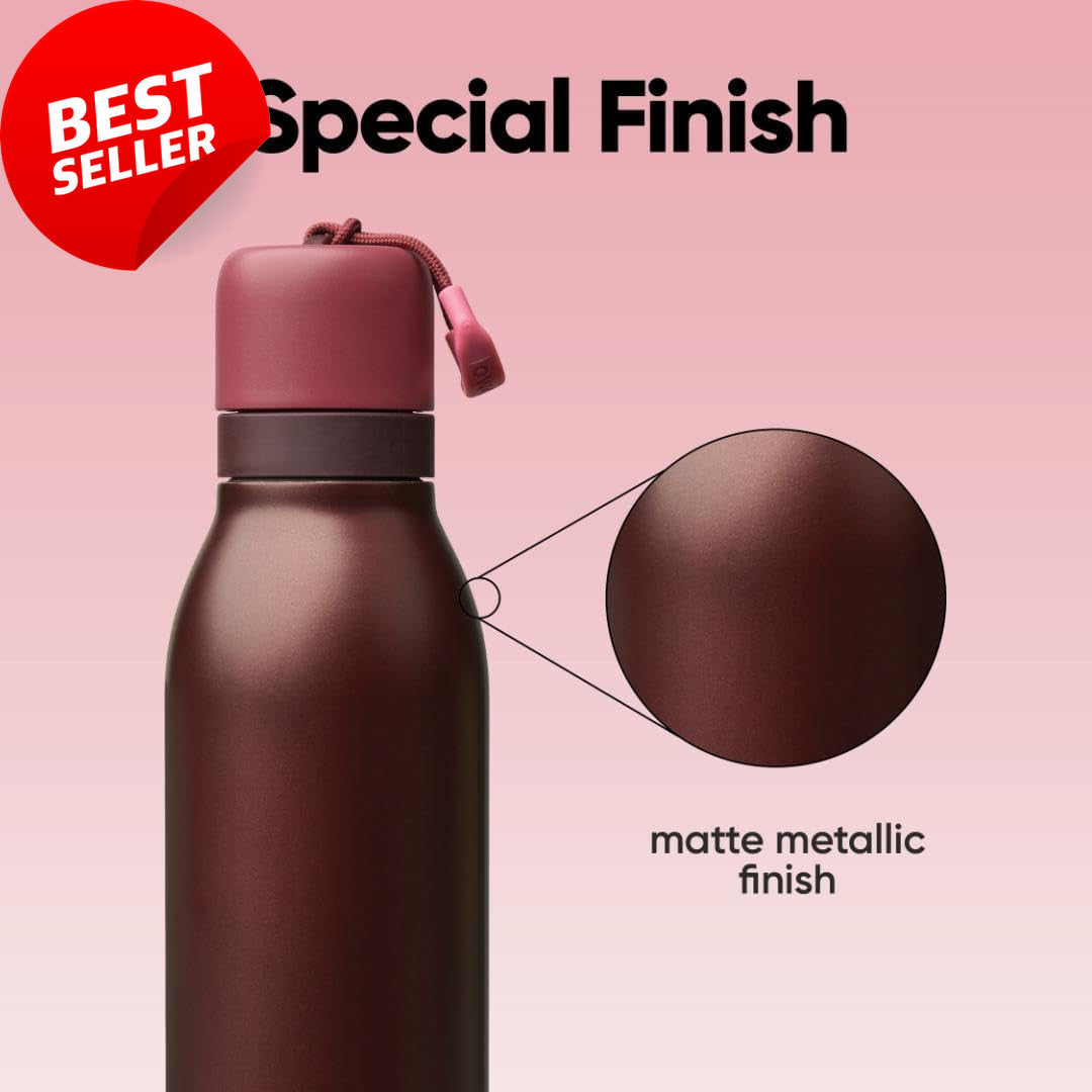 Insulated 24oz Water Bottle with Straw - BPA-Free, Leak-Proof, Black Cherry