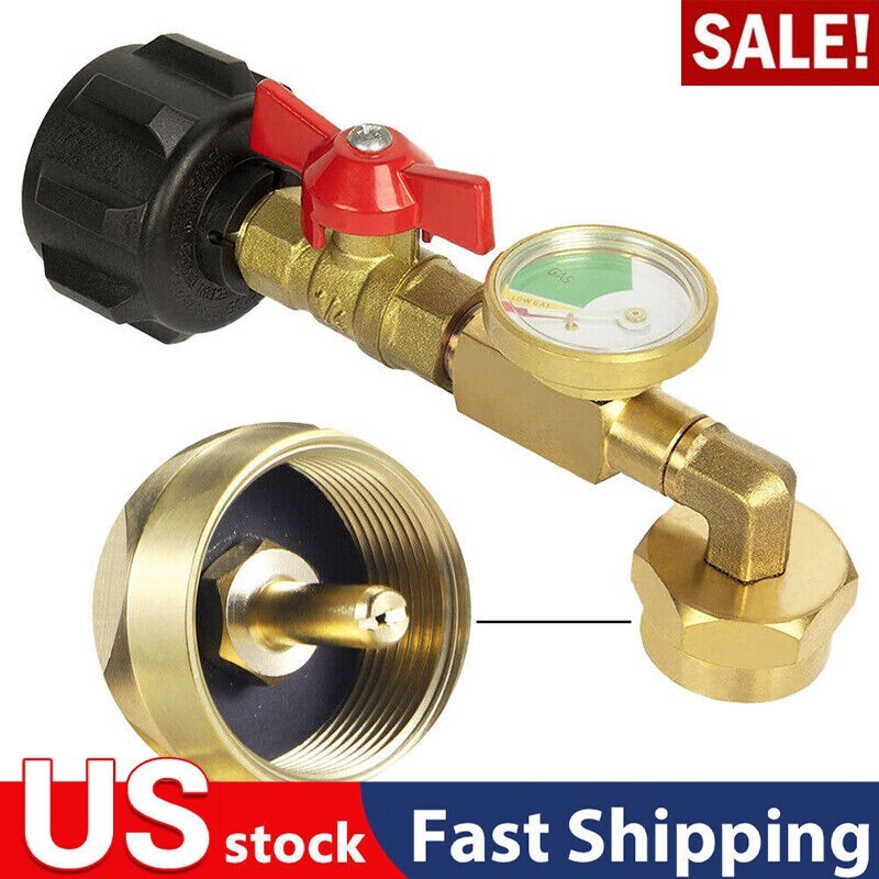 Propane Refill Adapter with ON-Off Valve and Gauge for 1Lb to 40Lb Tanks