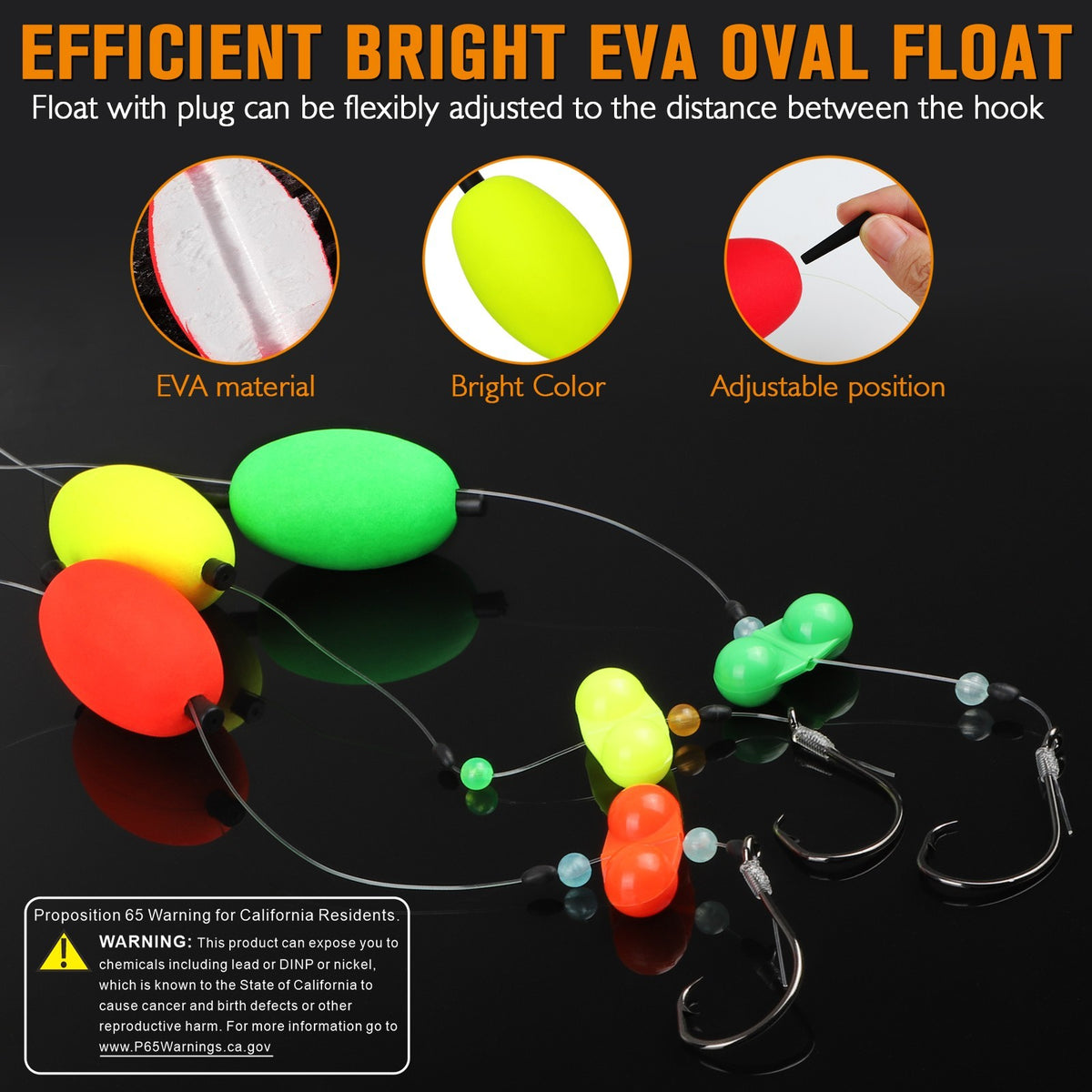 Catfish Rig with Oval Float & 8/0 Circle Hooks - Double Rattle Beads, Ready Tied Fishing Tackle